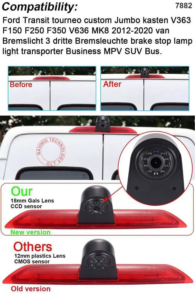 Alt view image 2 of 5 - 7" LCD Monitor+Super HD 1280 * 720 Pixels Brake Light Rear View Backup Camera Third Brake Lamp Reverse Camera for Ford Transit tourneo Custom Jumbo Kasten V363 F150 F250 F350 V636 MK8 2012-2020
