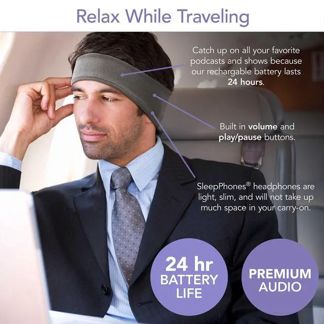 Alt view image 3 of 5 - SleepPhones Wireless Sleep Headphones by AcousticSheep V8 ^^ 24-Hour Battery ^^ Original and Most Comfortable Bluetooth Headphones for Sleeping (Small, Quiet Lavender Fleece)