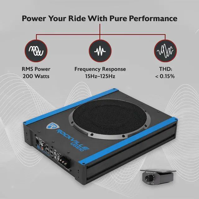 Alt view image 2 of 5 - Rockville USS10 10" 800W Slim Under-Seat Active Powered Car/Truck Subwoofer