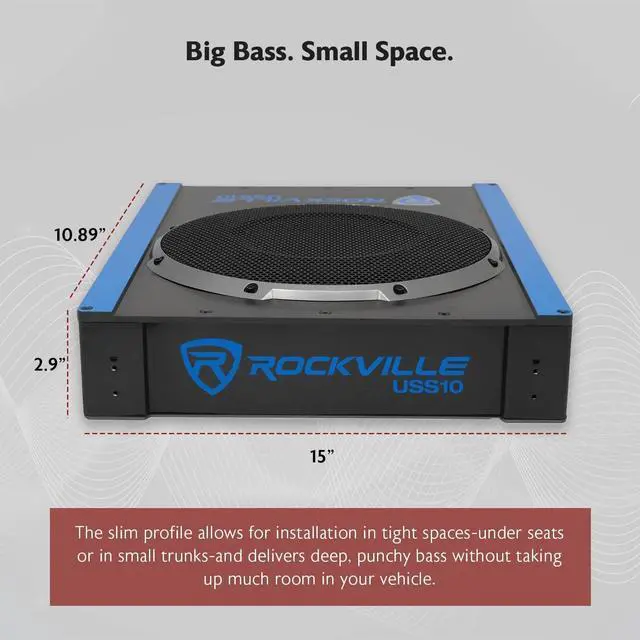 Alt view image 3 of 5 - Rockville USS10 10" 800W Slim Under-Seat Active Powered Car/Truck Subwoofer