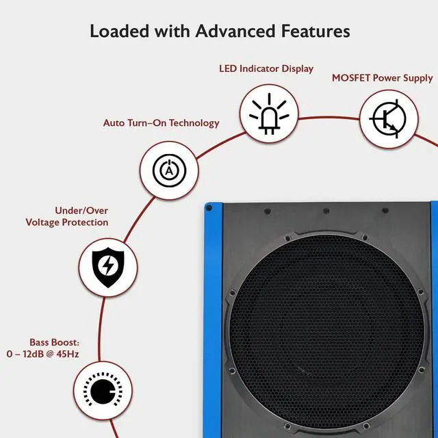 Alt view image 5 of 5 - Rockville USS10 10" 800W Slim Under-Seat Active Powered Car/Truck Subwoofer