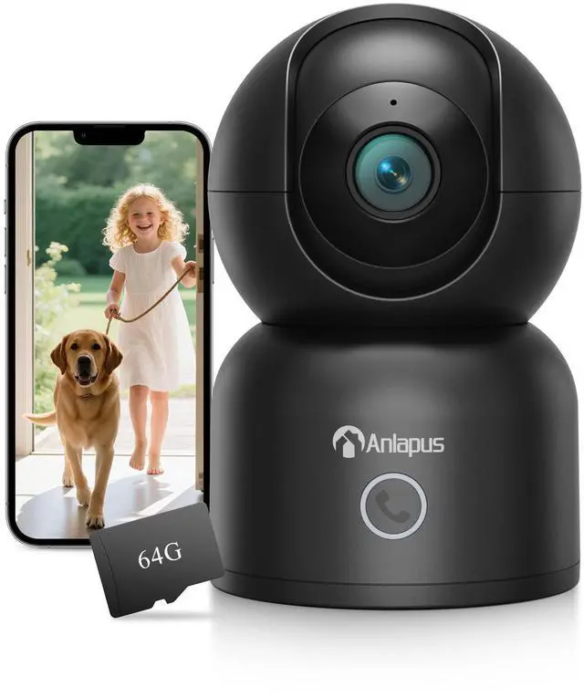 Main image of Anlapus A50 4K Pan/Tilt Home Indoor Security Camera, Plug-in WiFi Pet/Baby Monitor with One-Touch Call, AI Human/Pet/Face Tracking, 2.4/5 GHz, Two-Way Talk, Night Vision, 64G Memory Card Storage