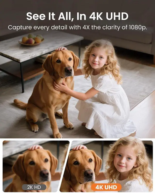 Alt view image 3 of 5 - Anlapus A50 4K Pan/Tilt Home Indoor Security Camera, Plug-in WiFi Pet/Baby Monitor with One-Touch Call, AI Human/Pet/Face Tracking, 2.4/5 GHz, Two-Way Talk, Night Vision, 64G Memory Card Storage