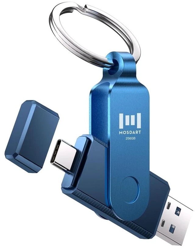 Main image of MOSDART 256GB USB C and A 3.2 150MB/s Dual Flash Drive with Keychain, Navy