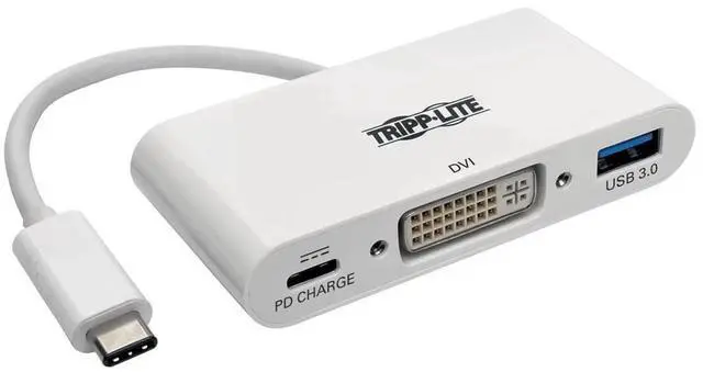 Main image of Tripp Lite USB C to DVI Multiport Video Adapter Converter 1080p w/USB-A Hub & USB-C PD Charging Port, Thunderbolt 3 Compatible, USB Type C, USB Type-C (U444-06N-DU-C)