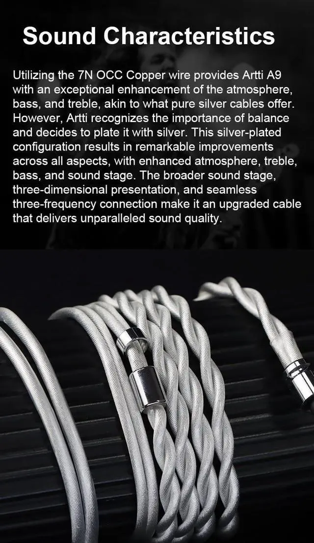 Alt view image 5 of 5 - ARTTI A9 Earphone Cable 2.5/3.5/4.4mm 3in1 Plug 2 Cores 756 Strands Silver-Plated 7N OCC Copper Upgrade Cable, DQC/MMCX Plug (QDC Straight)