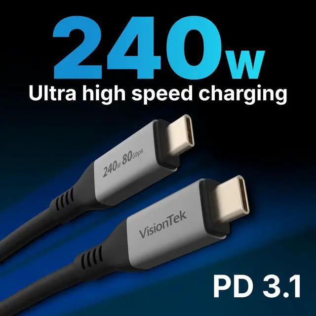 Alt view image 2 of 5 - VisionTek USB C Cable (4.9ft, 240W, 80Gbps, 16K) USB 4 Video, Fast Charging, Data Transfer, Works with Thunderbolt 3/4/5, MacBook, Dell Pro, iPhone 16, iPad, Docking, Monitor and More