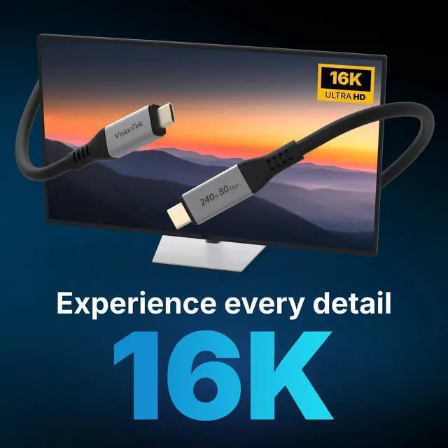 Alt view image 4 of 5 - VisionTek USB C Cable (4.9ft, 240W, 80Gbps, 16K) USB 4 Video, Fast Charging, Data Transfer, Works with Thunderbolt 3/4/5, MacBook, Dell Pro, iPhone 16, iPad, Docking, Monitor and More