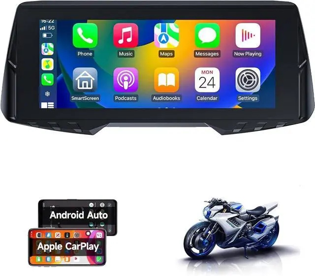 Main image of Motorcycle CarPlay with Dual Cameras TPMS, 6.86 Inch Wireless CarPlay Android Auto Screen for Motor, 1080P Front and Rear Camera, Siri Voice Control
