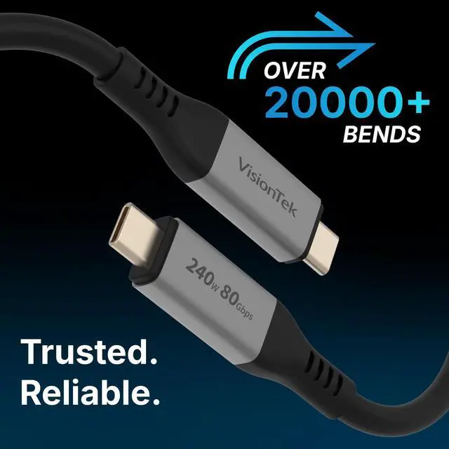Alt view image 5 of 5 - VisionTek USB C Cable (4.9ft, 240W, 80Gbps, 16K) USB 4 Video, Fast Charging, Data Transfer, Works with Thunderbolt 3/4/5, MacBook, Dell Pro, iPhone 16, iPad, Docking, Monitor and More