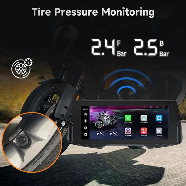 Alt view image 4 of 5 - Motorcycle CarPlay with Dual Cameras TPMS, 6.86 Inch Wireless CarPlay Android Auto Screen for Motor, 1080P Front and Rear Camera, Siri Voice Control