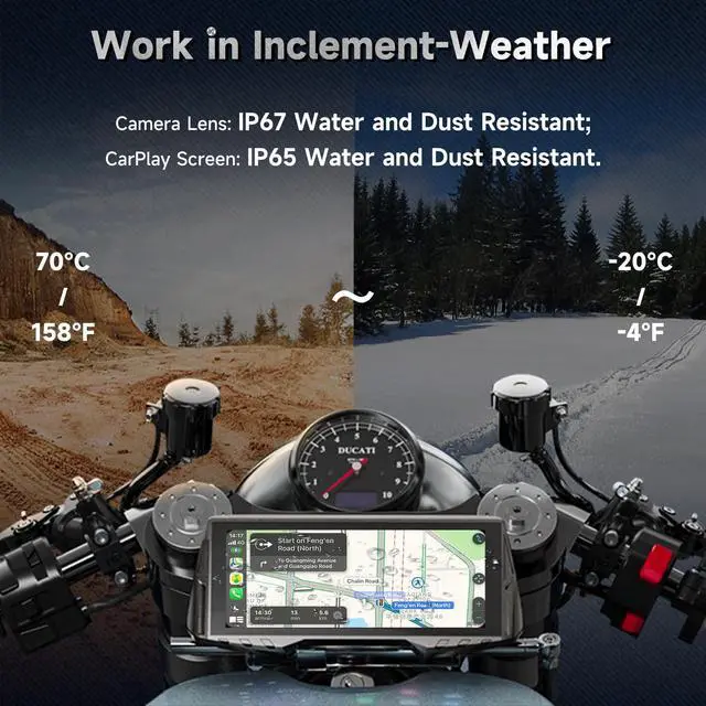 Alt view image 5 of 5 - Motorcycle CarPlay with Dual Cameras TPMS, 6.86 Inch Wireless CarPlay Android Auto Screen for Motor, 1080P Front and Rear Camera, Siri Voice Control