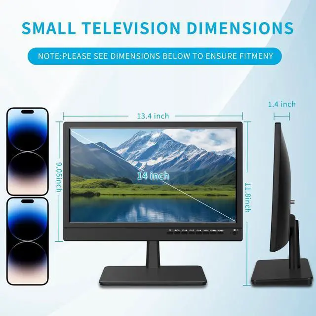 Alt view image 2 of 5 - Feihe 14 inch Small Kitchen TVDigital ATSC Tuner, HDMI/USB/TF/Headphone Ports, Remote Control for Kitchen/Bedroom/RV
