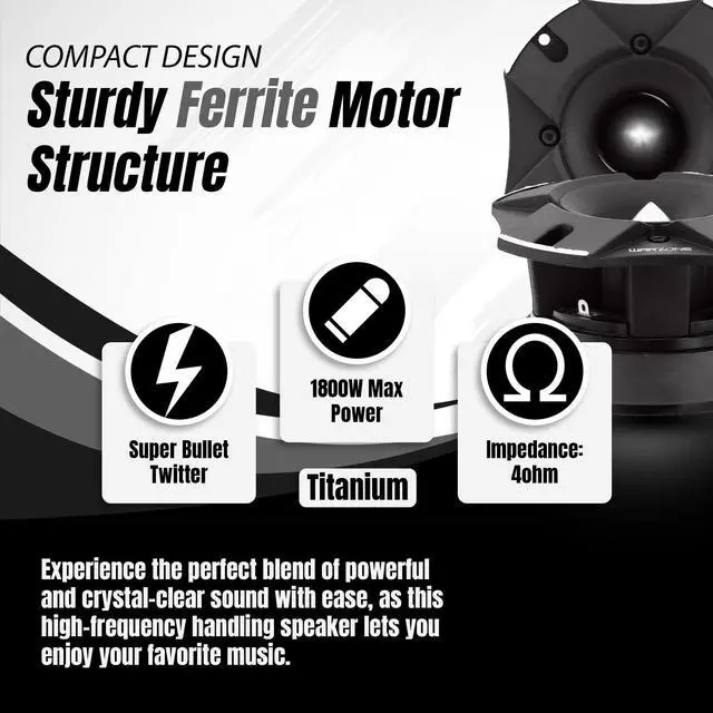 Alt view image 2 of 5 - Warzone 2X WZ80TW 4.81-Inch Super Tweeter Speaker, 4 Ohm, 3600W Total Max Power, 103dB Sensitivity, Titanium Diaphragm, CCAW Voice Coil for Pro Car Audio (Pair)