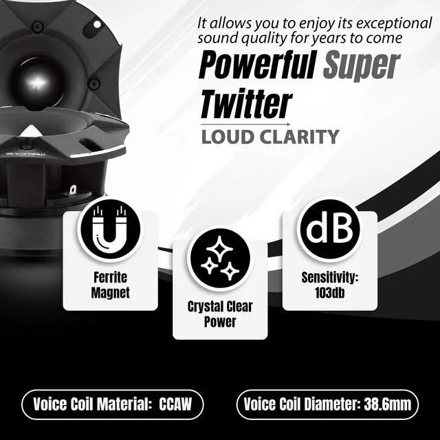 Alt view image 3 of 5 - Warzone 2X WZ80TW 4.81-Inch Super Tweeter Speaker, 4 Ohm, 3600W Total Max Power, 103dB Sensitivity, Titanium Diaphragm, CCAW Voice Coil for Pro Car Audio (Pair)