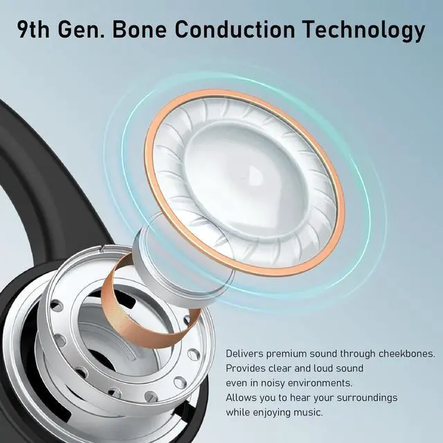 Alt view image 2 of 5 - Yunseity Bone Conduction Headphones, IPX5 Water Proof Swimming Headphones with 240 Hours Standby, Bluetooth 5.3 Open Ear Sports Headset with Microphone for Swimming Running Fitness
