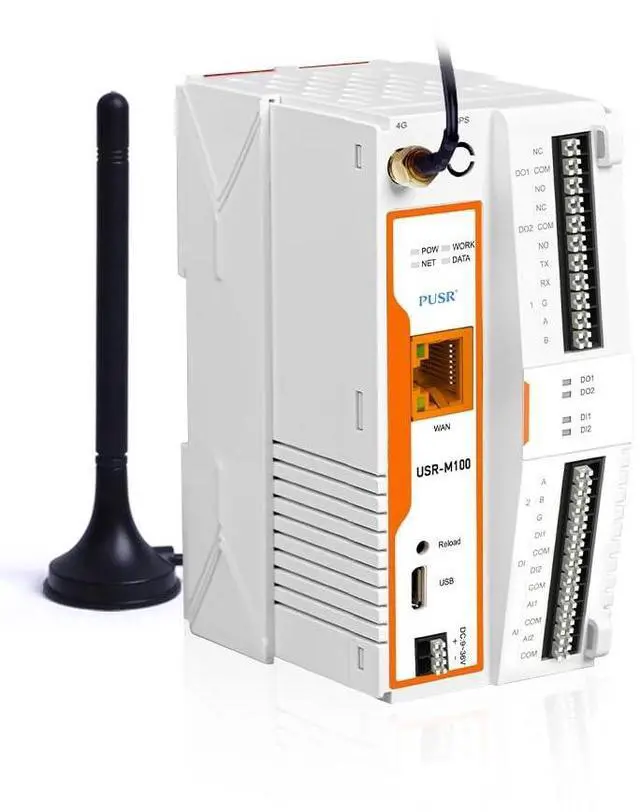 Main image of PUSR Industrial Remote IO Gateway Cellular Network LTE Cat4 with Edge Computing Modbus rtu to TCP MQTT USR-M100-EAU