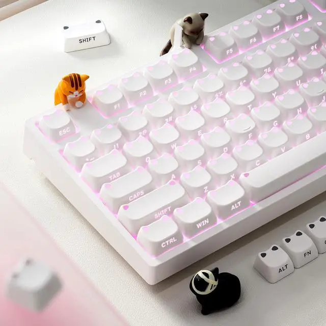 Main image of OHY XVX Lumicat Mao Profile Side-Printed Shine-Through PBT Keycaps, 113 Keys Double-Shot Dye-Sublimation Creamy White Keycap Set, Compatible with MX Switches Mechanical Keyboard