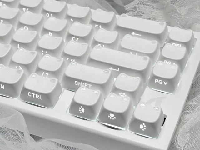 Alt view image 4 of 5 - OHY XVX Lumicat Mao Profile Side-Printed Shine-Through PBT Keycaps, 113 Keys Double-Shot Dye-Sublimation Creamy White Keycap Set, Compatible with MX Switches Mechanical Keyboard
