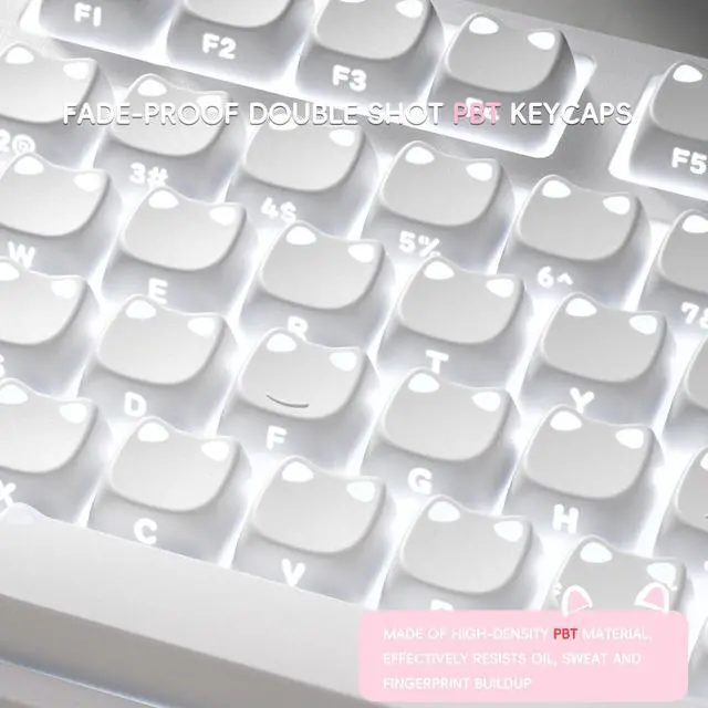 Alt view image 5 of 5 - OHY XVX Lumicat Mao Profile Side-Printed Shine-Through PBT Keycaps, 113 Keys Double-Shot Dye-Sublimation Creamy White Keycap Set, Compatible with MX Switches Mechanical Keyboard