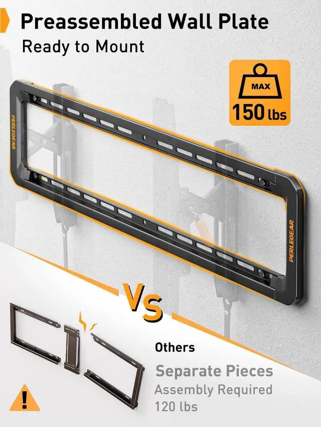 Alt view image 3 of 5 - Perlegear Advanced Tilting TV Wall Mount, Pre-Assembled TV Mount for Most 42-90 inch TVs up to 150 lbs, 6-inch Arm Extension, 15 Full Tilt, Fits 24/16 Wood Studs, Max VESA 600x400mm