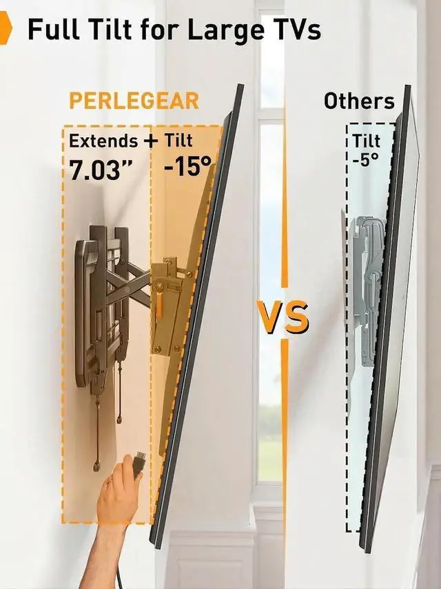Alt view image 5 of 5 - Perlegear Advanced Tilting TV Wall Mount, Pre-Assembled TV Mount for Most 42-90 inch TVs up to 150 lbs, 6-inch Arm Extension, 15 Full Tilt, Fits 24/16 Wood Studs, Max VESA 600x400mm