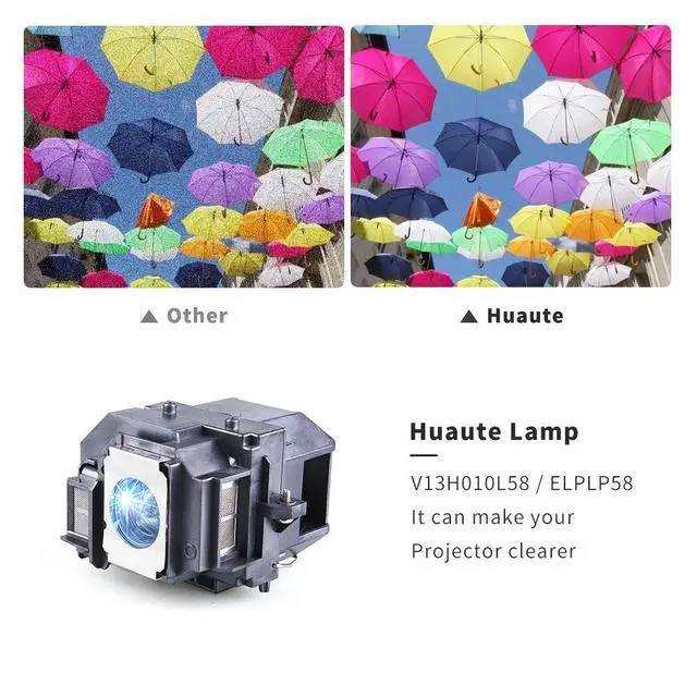 Alt view image 2 of 5 - Huaute Projector Lamp with Housing for Epson ELPLP58, EX3200, EX5200, EX7200, PowerLite 1220, 1260, S9, X9, S10+, VS200, EB-S10, EB-S9, EB-S92 - LED, 200W, 5000Hrs, 1Pck