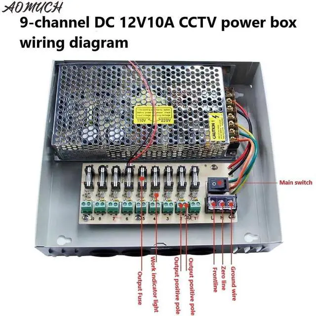 Alt view image 4 of 5 - AOMUCH 9 Output Channel CCTV Power Supply Box DC 12V 10A