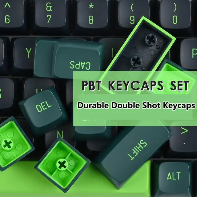 Alt view image 2 of 5 - iRoboosta CSA Profile PBT Keycaps - Double Shot Green and Black 160 Keys Custom Keycap Set - Compatible with 60% 65% 75% 80% Full Size Layouts Cherry MX Switches Mechanical Keyboard (Soundwave)