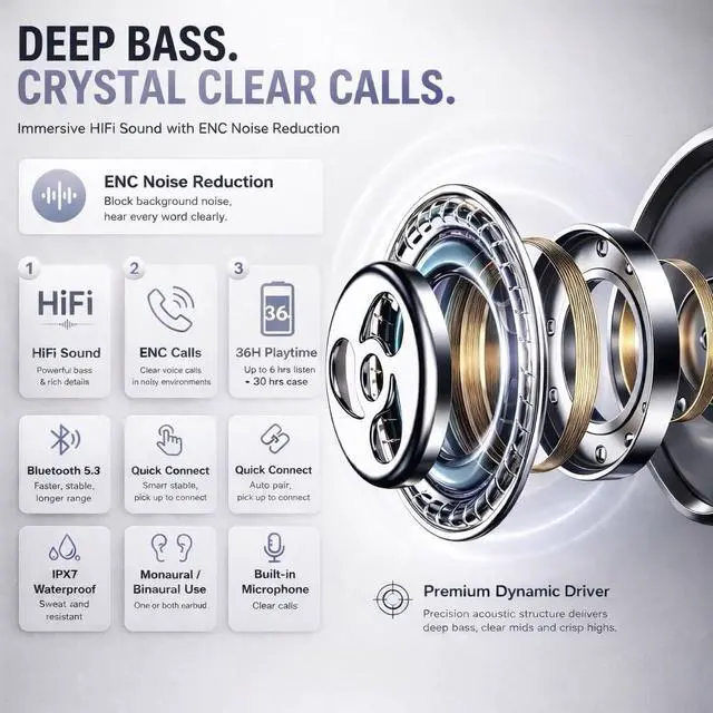 Alt view image 2 of 5 - Wireless Earbuds (2nd Gen), Active Noise Cancellation, Bluetooth 5.3, High-Fidelity Sound, IPX7 Waterproof, 40-Hour Playtime, Wireless in-Ear Ear Buds Pro 2 for Apple iPhone/Android, Whi