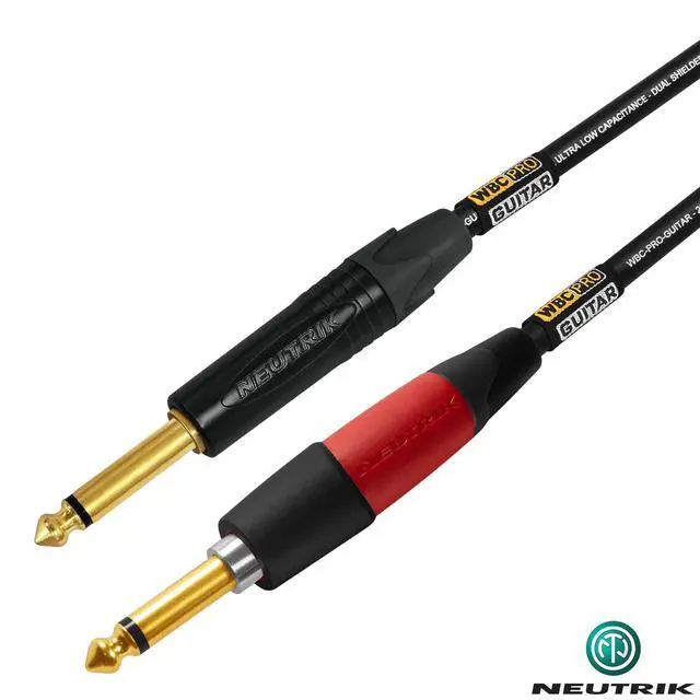 Alt view image 4 of 5 - 30 Foot - WBC-PRO-Guitar 20 AWG - Low-Cap (18pF/ft) Pro-Grade Graphite-Based - Dual-Shielded Guitar Bass Instrument Cable w/Neutrik Straight (SilentPLUG) Inch (6.35mm) Gold TS Plugs
