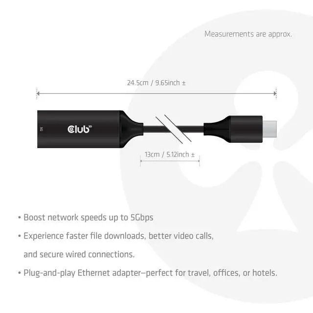 Alt view image 3 of 5 - Club3D CAC-2530 USB 5Gbps Type-C to RJ45 Ethernet M/F