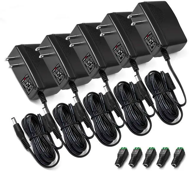 Main image of CHANZON 12V 2A UL Listed 24W AC DC Switching Power Supply Adapter (Input 100-240V, Output 12 Volt 2 Amp 24 Watt 6Ft Cord) Wall Wart Transformer Charger for DC12V CCTV Camera LED Strip Light (5-Pack)