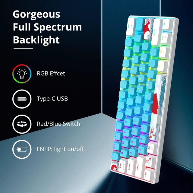 Alt view image 3 of 5 - surmen 60% Mechanical Gaming Keyboard,RGB Compact Wired Keyboard 60 Percent Backlight Anti-ghosting for Windows Laptop PC (61 Blue)