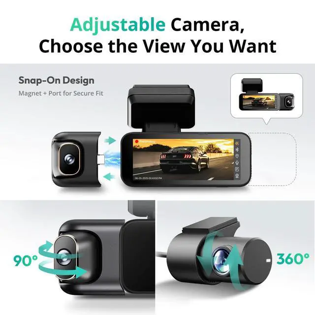Alt view image 5 of 5 - BOTSLAB 3 Channel Dash Cam 4K with ACC Hardwire Kit & 128GB TF Card, 3.18" Touch Screen, Voice Control, 4K Front and 1080P Rear Inside Loop Recording, 5.8GHz WiFi, GPS, Night Vision, WDR, Parking Mode
