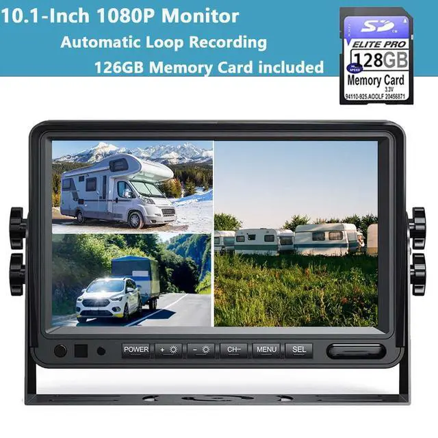 Alt view image 3 of 5 - Compatible with Pre-Wired Furrion System Wireless 10-Inch 3 Split 128GB Large Audio Screen 1080P Backup Camera Monitor & Built-in DVR Video RV Truck Trailer Class A B C Motorhome Camper Vision