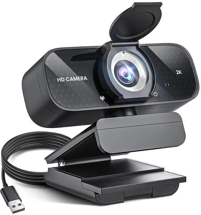Main image of 2K HD Webcam with Wide Angle Lens, Privacy Cover, Auto Light Correction and Noise-Canceling Mic, Plug & Play USB Camera for Desktop/Laptop/Mac/PC, Compatible with Teams/Zoom/Skype/Streaming Black