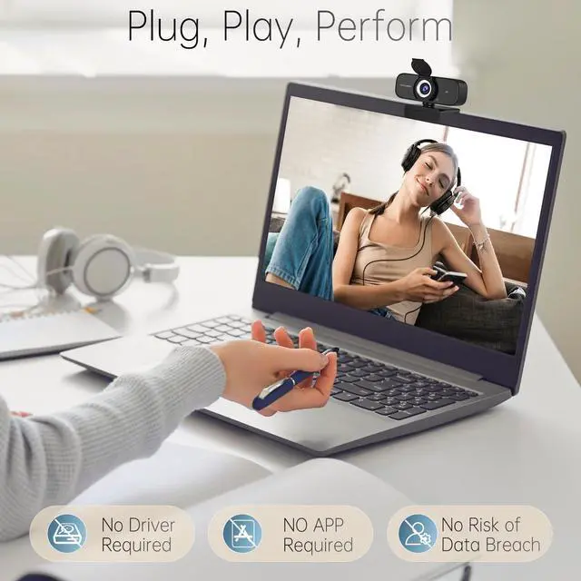 Alt view image 4 of 5 - 2K HD Webcam with Wide Angle Lens, Privacy Cover, Auto Light Correction and Noise-Canceling Mic, Plug & Play USB Camera for Desktop/Laptop/Mac/PC, Compatible with Teams/Zoom/Skype/Streaming Black