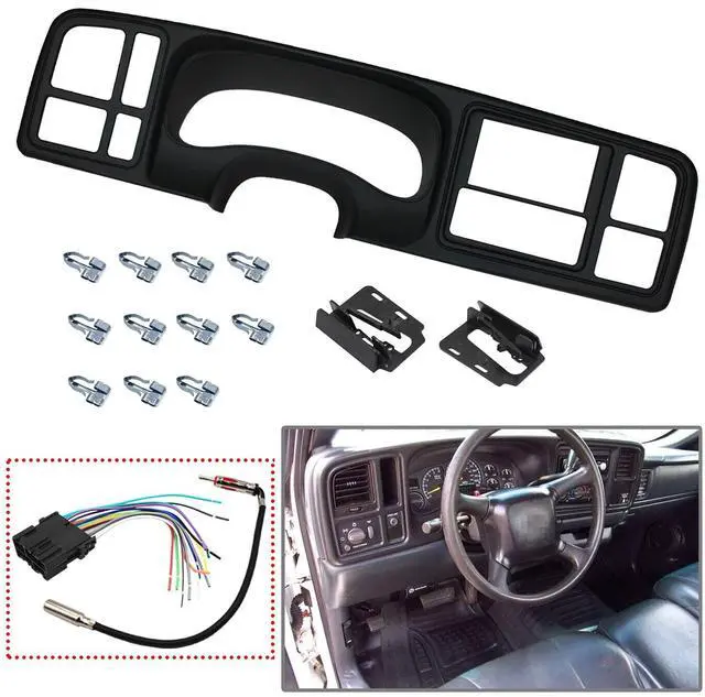 Main image of YHB Double DIN Dash Kit W/Wiring Harness & Antenna Adapter Fit 1999-2002 GM Full-Size Trucks/SUV's Silverado Sierra - Double Din Dash Bezel Cover Kit Car Stereo Radio Install Dash Kit