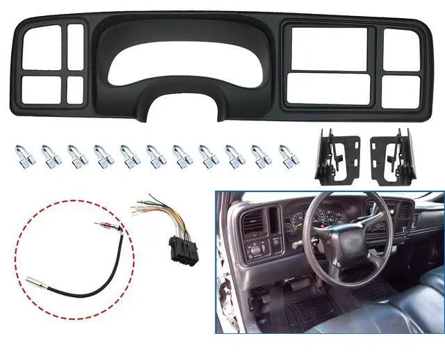Alt view image 2 of 5 - YHB Double DIN Dash Kit W/Wiring Harness & Antenna Adapter Fit 1999-2002 GM Full-Size Trucks/SUV's Silverado Sierra - Double Din Dash Bezel Cover Kit Car Stereo Radio Install Dash Kit