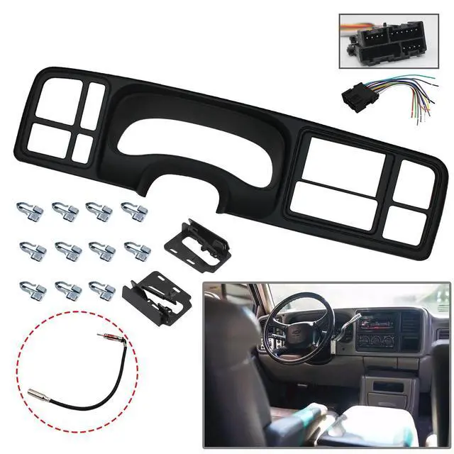 Alt view image 4 of 5 - YHB Double DIN Dash Kit W/Wiring Harness & Antenna Adapter Fit 1999-2002 GM Full-Size Trucks/SUV's Silverado Sierra - Double Din Dash Bezel Cover Kit Car Stereo Radio Install Dash Kit