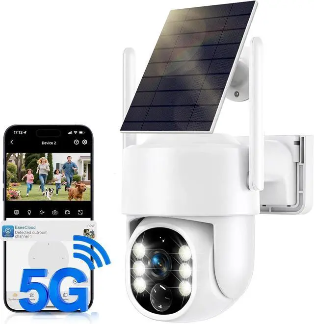 Main image of JCMNETE Solar Security Cameras Wireless Outdoor, 5G/2.4GHz WiFi Outdoor Security Camera for Home Security, Solar Powered Security Camera, Human Detection, Color Night Vision 1-Pack