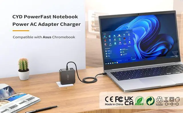 Alt view image 2 of 5 - CYD 24W 12V 2A PowerFast Laptop Charger Compatible for Asus Power Supply Chromebook-C100 C100P C201 C201P C201PA ADP-24EW B Power-Supply-Cord