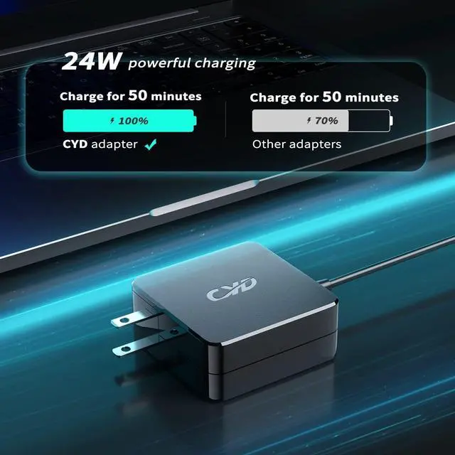 Alt view image 3 of 5 - CYD 24W 12V 2A PowerFast Laptop Charger Compatible for Asus Power Supply Chromebook-C100 C100P C201 C201P C201PA ADP-24EW B Power-Supply-Cord