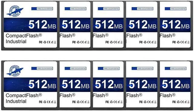 Main image of Dogfish Compact Flash Memory Card 512MB 10PACK Industrial CF Type I Card FAT16 for Industrial Equipment and Vintage Digital Cameras