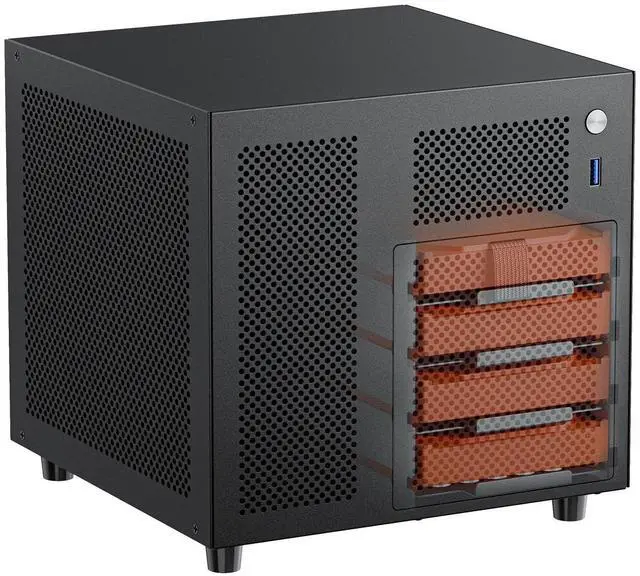 Main image of Mini ITX NAS Case, 4 Hot-Swap 3.5 HDD Bay NAS PC Chassis, Supports SFX/SFX-L/Flex PSU & 120mm Fan, Compact ITX Computer Case for Home Office Storage - Black
