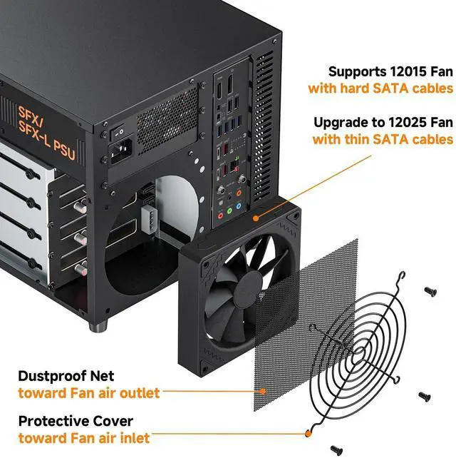 Alt view image 4 of 5 - Mini ITX NAS Case, 4 Hot-Swap 3.5 HDD Bay NAS PC Chassis, Supports SFX/SFX-L/Flex PSU & 120mm Fan, Compact ITX Computer Case for Home Office Storage - Black