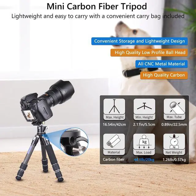 Alt view image 2 of 5 - ARTCISE Mini Carbon Tripod CS25C Lightweight Compact Travel Carbon Fiber Desktop Tripod Portable Table Camera Video Tripod for DSLR Digital Mobile Phone Max Load 22lb/10kg