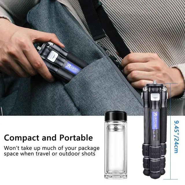 Alt view image 3 of 5 - ARTCISE Mini Carbon Tripod CS25C Lightweight Compact Travel Carbon Fiber Desktop Tripod Portable Table Camera Video Tripod for DSLR Digital Mobile Phone Max Load 22lb/10kg