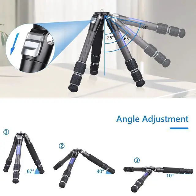 Alt view image 4 of 5 - ARTCISE Mini Carbon Tripod CS25C Lightweight Compact Travel Carbon Fiber Desktop Tripod Portable Table Camera Video Tripod for DSLR Digital Mobile Phone Max Load 22lb/10kg